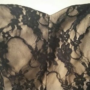 Tan high low dress with black lace overlay